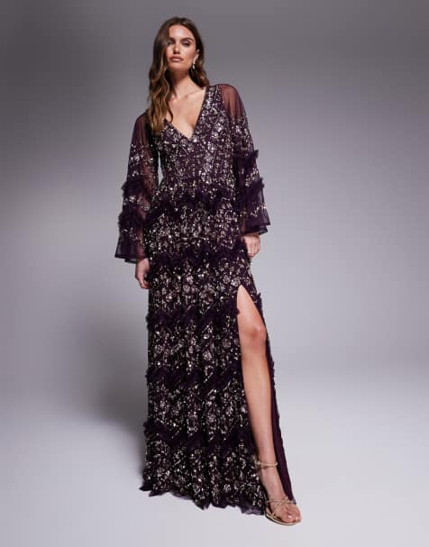 Maya Fully embellished maxi dress in plum