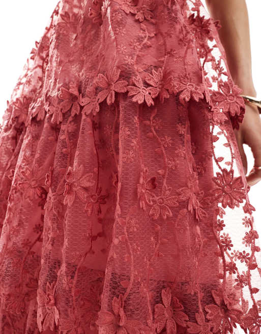 Maya – Gestuftes Midikleid in Rosa mit Blumendesign und Neckholder, 2 von 4