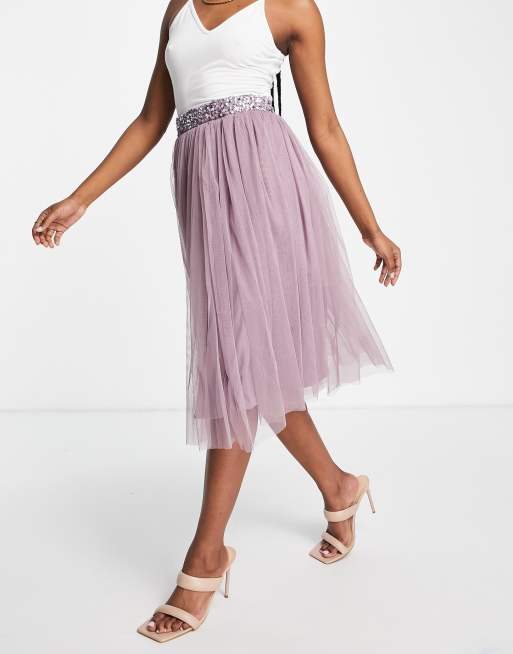 Maya - Gonna midi in tulle colore lilla in coordinato