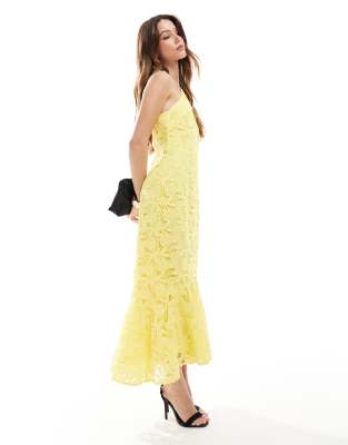 asos Maya Halter neck lace midi dress in yellow