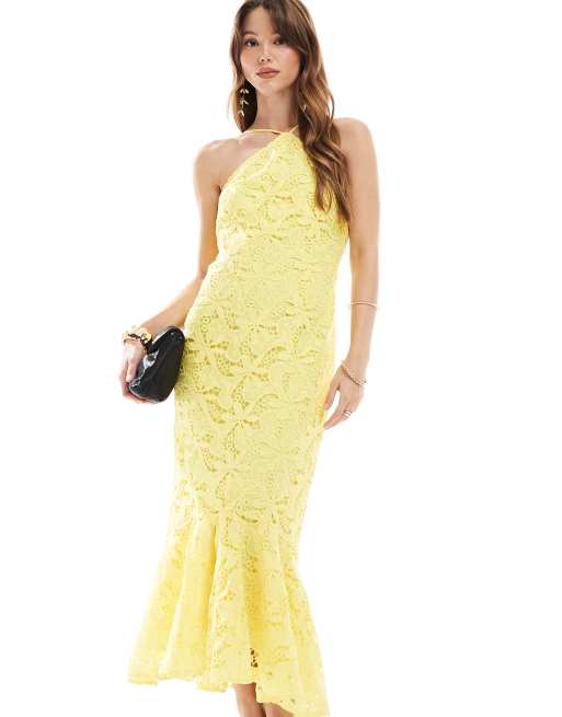 Maya Halter neck lace midi dress in yellow