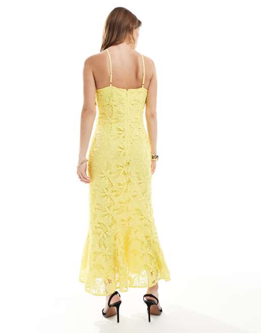 Maya Halter neck lace midi dress in yellow