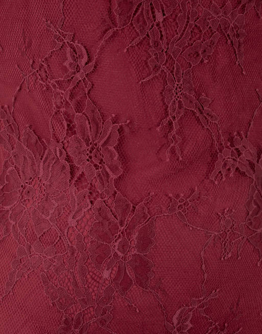 Maya Halter neck ruffle hem lace maxi dress in cranberry, 5 of 6