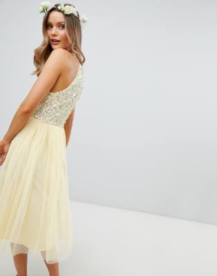 maya halterneck delicate sequin detail tulle maxi dress in lemon