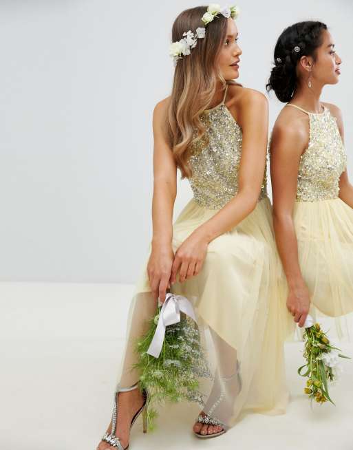 Maya halterneck delicate sequin detail hot sale tulle maxi dress in lemon