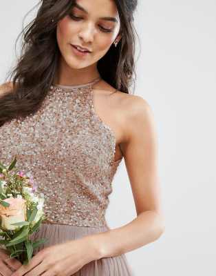 high neck delicate sequin midi dress