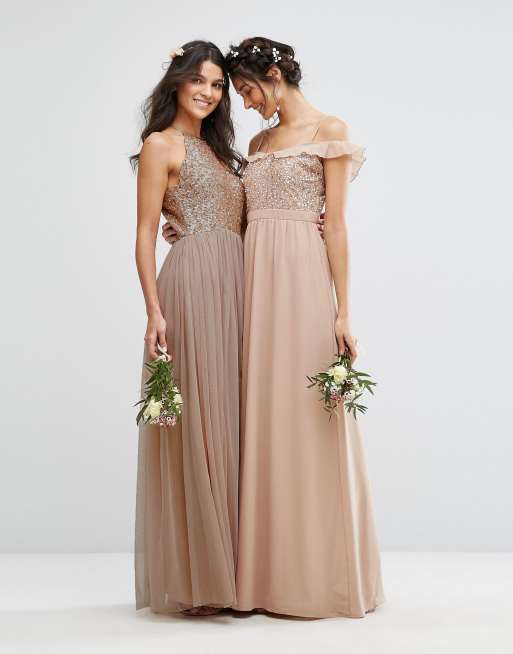 Maya high neck maxi tulle outlet dress with tonal delicate sequins