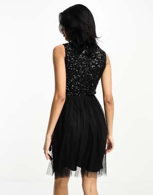 Maya high neck mini dress with delicate sequin black | ASOS