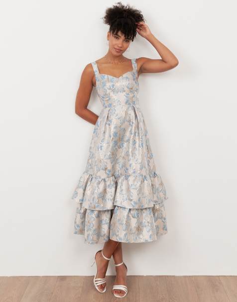 Maya Jacquard strappy midi dress in light blue - view 1