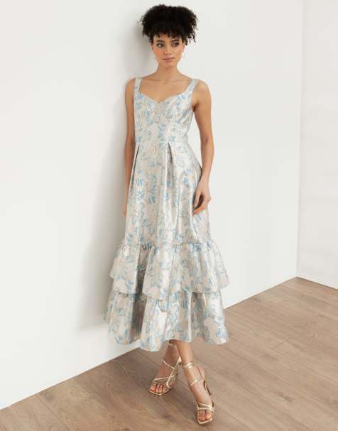Maya Jacquard strappy midi dress in light blue