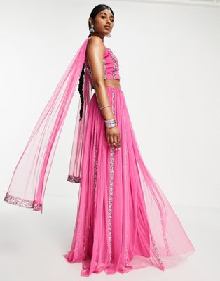 Maya linear embellished lehenga maxi skirt in pink - ASOS Price Checker