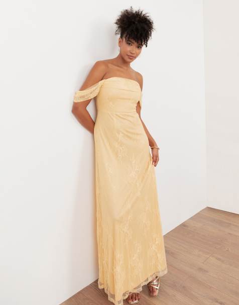 Maya Lace bardot maxi dress in buttercream