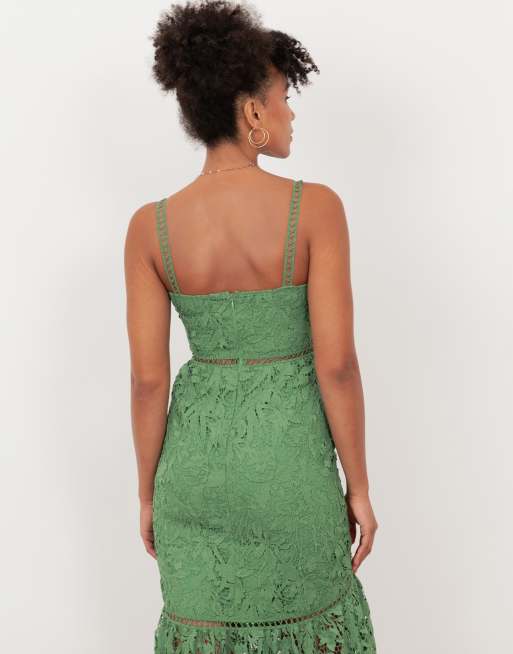 Maya Lace cami midi dress in green, 3 of 4