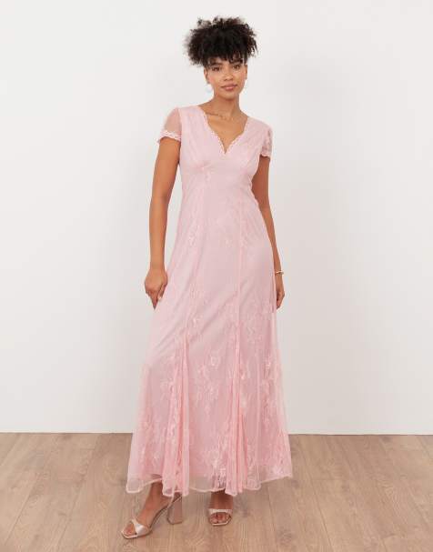 Maya Lace v neck maxi dress in soft pink - view 1