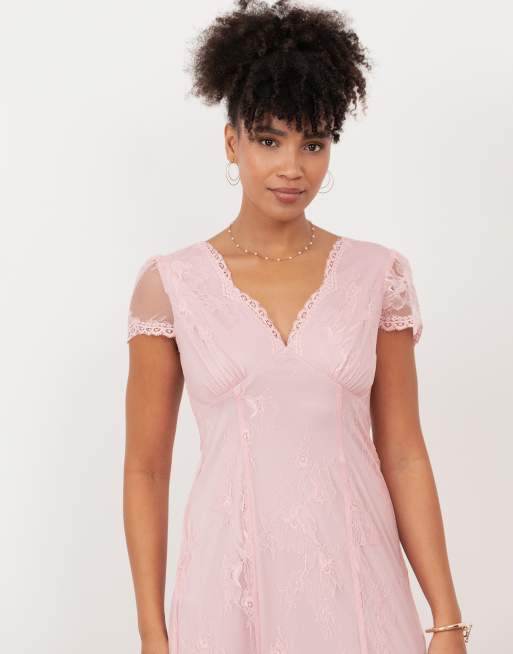 Maya Lace v neck maxi dress in soft pink, 2 of 4