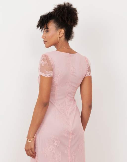 Maya Lace v neck maxi dress in soft pink, 3 of 4