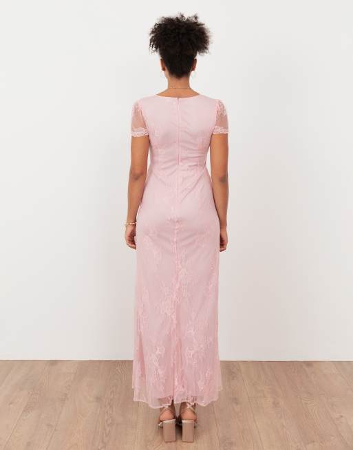 Maya Lace v neck maxi dress in soft pink, 4 of 4