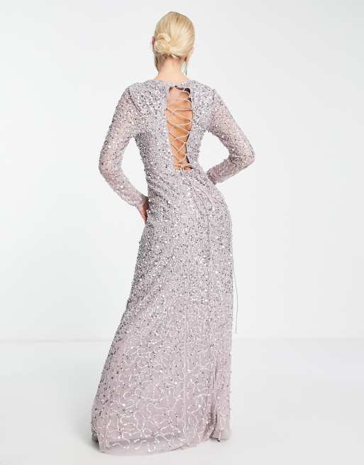 Maya lattice back all over embellished maxi dress in grey lilac | ASOS