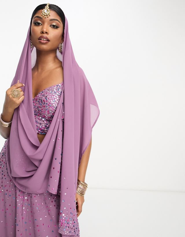 Maya Lehenga 3D sequin scarf in lilac - part of a set