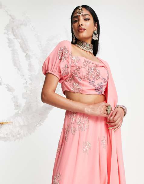 Maya - Lehenga - Crop top avec ornement floral - Rose - view 1