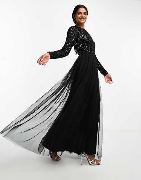 Bell sleeve black maxi dress sale