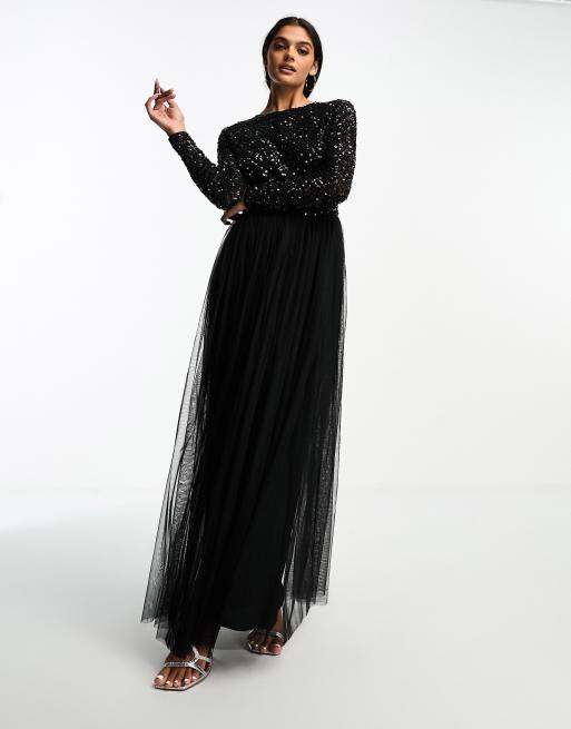 Maya high neck maxi tulle dress hot sale with tonal delicate sequins in berry