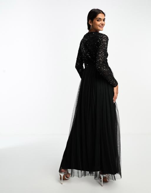 Long sleeve sequin shop top maxi tulle dress