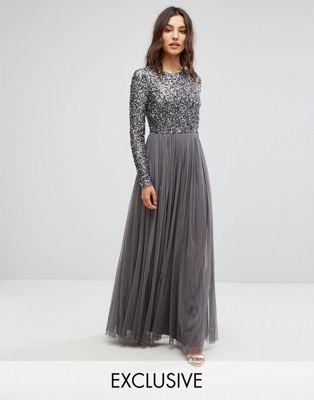 sparkly long sleeve maxi dress