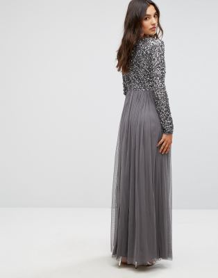 grey long sleeve long dress