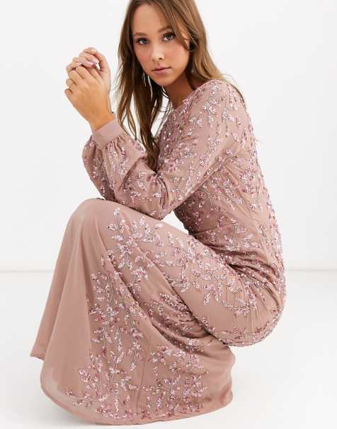 Maya – Malvenfarbiges Maxikleid mit Verzierungen