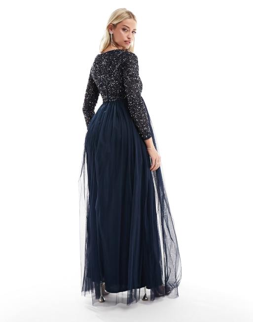 Maya Maternity Bridesmaid long sleeve maxi dress with delicate