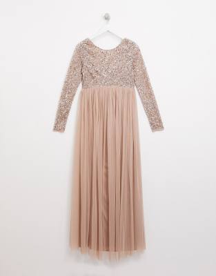 Maxi tulle dress with tonal best sale delicate sequins