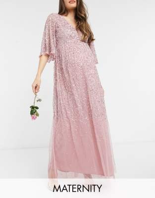 pink sequin maternity dress