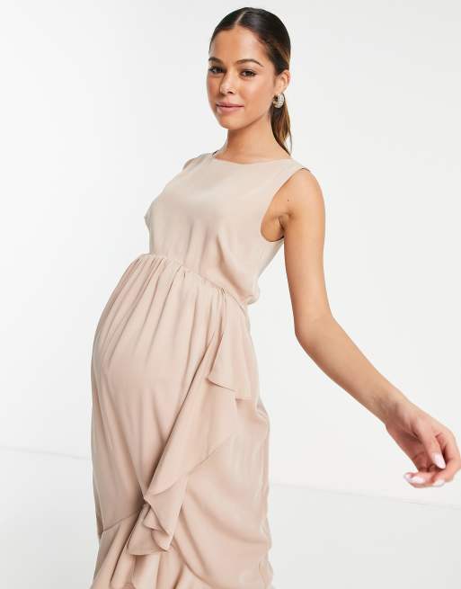 Maya Maternity Bridesmaid ruffle wrap dress in muted blush | ASOS