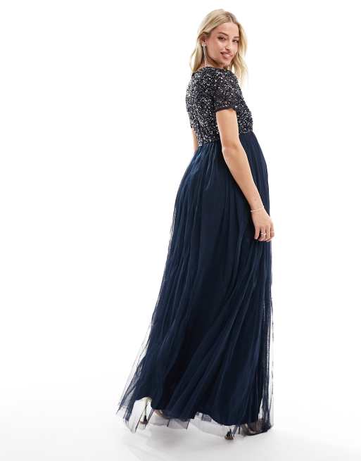 Maya Maternity Bridesmaid V Neck Maxi Tulle Dress With, 44% OFF