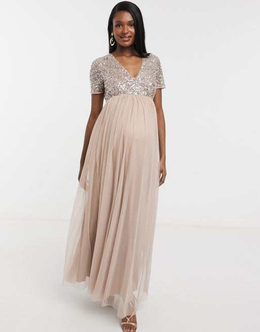 Maya maternity maxi dress with 2024 delicate sequin and tulle skirt