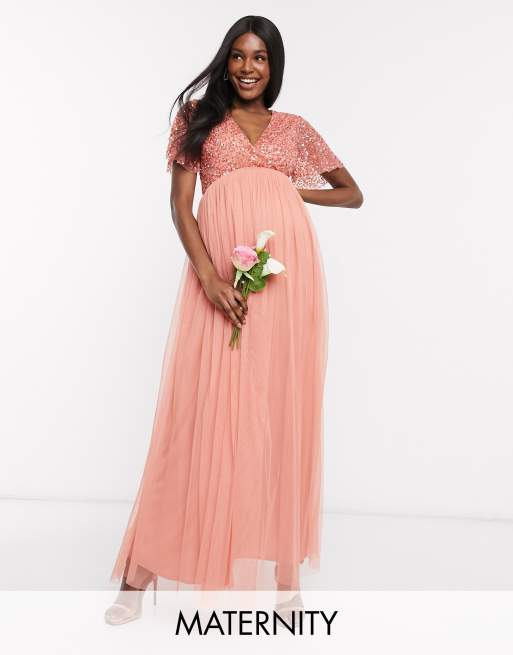 Coral maternity hot sale maxi dress