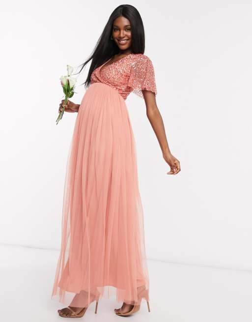 Asos coral shop bridesmaid dress