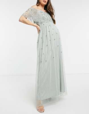 green bardot embellished maxi dress