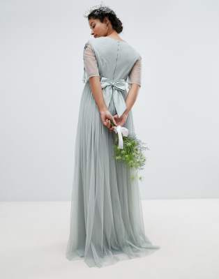 maya plus embellished tulle sleeve maxi tulle dress