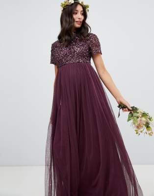 sequin and tulle maternity dress