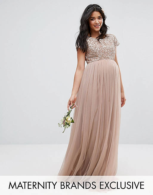 Maya Maternity Maxi Dress With Delicate Sequin And Tulle Skirt