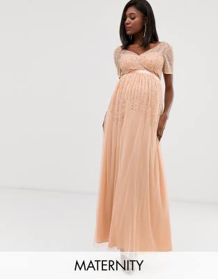 maya delicate sequin bodice maxi dress with cross back bow detail in bluebell