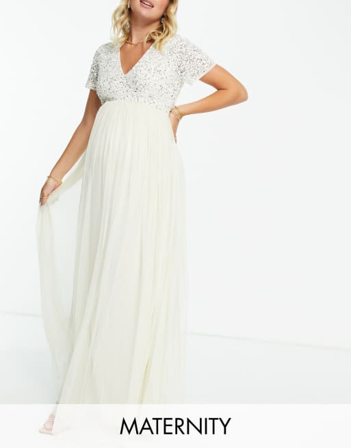 Maya Maternity - Vestito lungo écru con paillettes