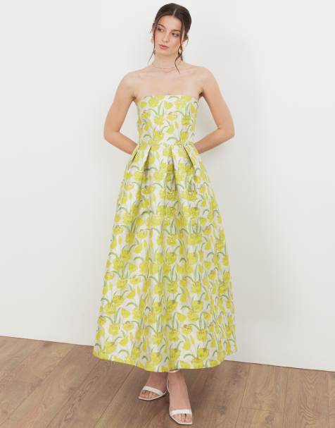 Maya Maya floral jacquard bandeau midaxi dress in yellow - view 1