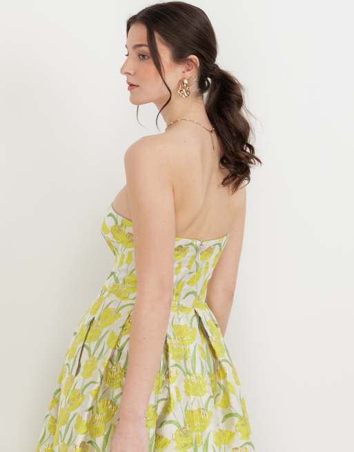 Maya Maya floral jacquard bandeau midaxi dress in yellow, 4 of 4