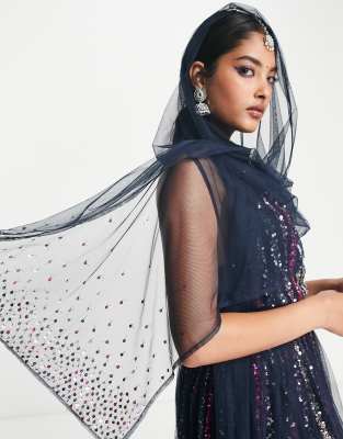 Maya - Multifarvet dupatta-tørklæde med striber og pailletter - Del af sæt