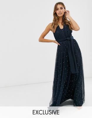 navy embellished maxi dress