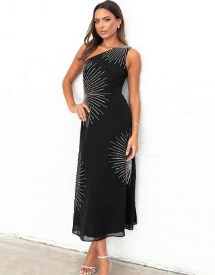 Maya One Shoulder Embellished Midaxi Dress In Black