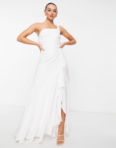Maya one shoulder ruffle maxi dress in ivory - view 1